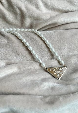 pearl prada necklace|prada necklace triangle pendant.